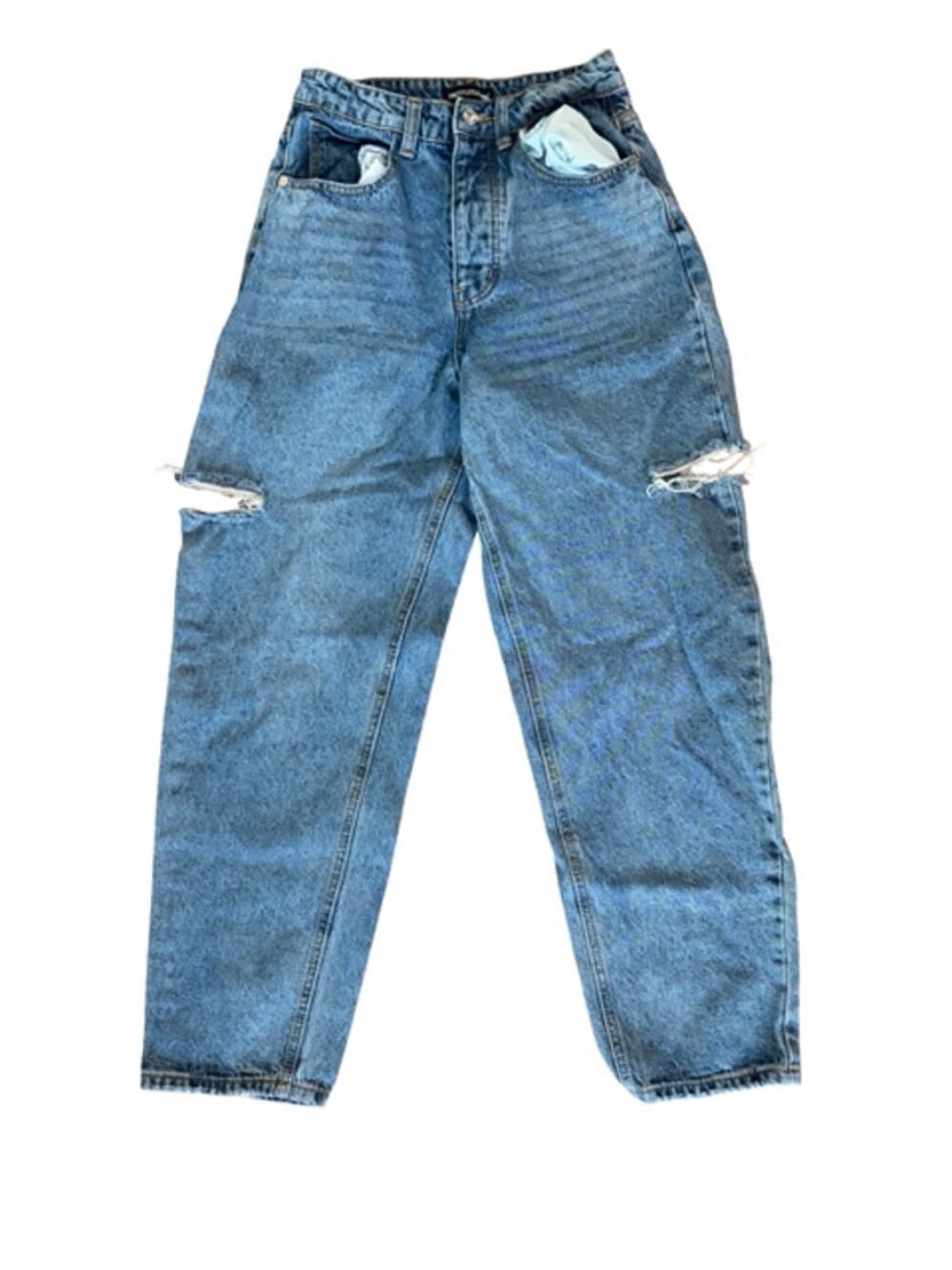 PrettyLittleThing Distressed Mom Jeans Women's UK 6 EU 34 US 2 High Rise Denim